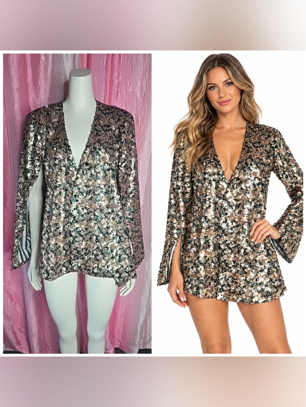Buru Teal Gold Metallic Sequin Sparkle Cape Blazer Size Large XL NWT